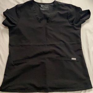 Figs Black Casma Three Pocket Scrub Top Large